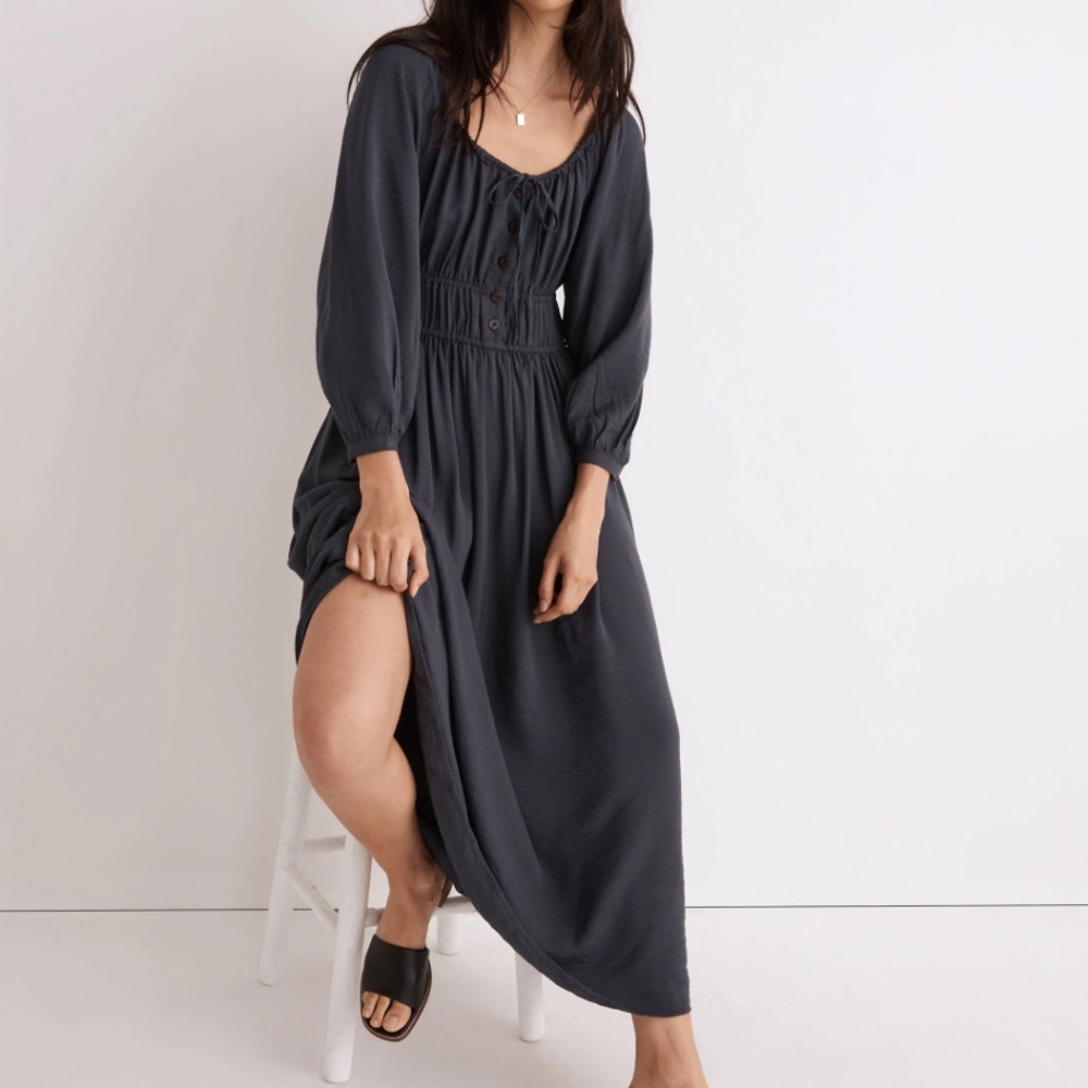 NWT Madewell Dress Sz XS Blue Midi Boho Dress Peasant Cottagecore Dress